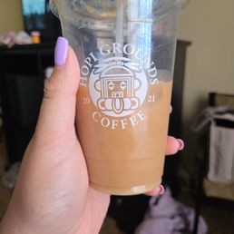 Sugar free caramel latte with oatmilk. The ice melted when I got home. Sugar free caramel latte with oatmilk. The ice melted when I got home.