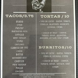 Taqueria El Gallo Jiro - MENU (Front)