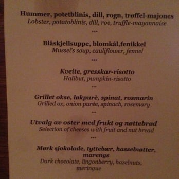 Potetkjelleren Restaurant - Set menu for the night.  These are in Norwegian kronor. - Restaurants Near Me - Bergen, 12
