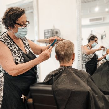 SoTo Salon - Marie-paule and her client staying safe while her client gets a much needed cut - Hair Salons Near Me - Baltimore, Maryland SoTo Salon - Marie-paule and her client staying safe while her client gets a much needed cut - Hair Salons Near Me - Baltimore, Maryland