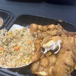 Chicken and waffles with fried rice Chicken and waffles with fried rice