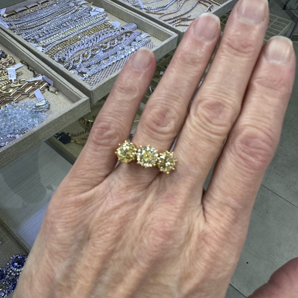 47 Jewelry - Fancy yellow 3 stone old cut ring. - Jewelry Near Me - York, New York