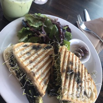 Cafe Smitten - Vegan Portobello sandwich with a Iced Green Tea Matcha Latte. - Coffee & Tea Near Me - Bakersfield, California