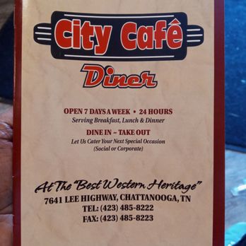 City Cafe Diner - Front cover of an extensive menu. SN: Due to COVID they are not open 24 hours, but they are open daily. - Desserts Near Me - Chattanooga, Tennessee City Cafe Diner - Front cover of an extensive menu. SN: Due to COVID they are not open 24 hours, but they are open daily. - Desserts Near Me - Chattanooga, Tennessee