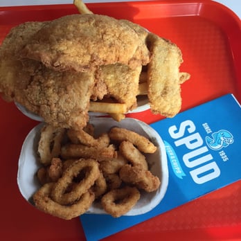 Spud Fish & Chips - The triple order of cod and fries with the calamari- delicious! - Fish & Chips Near Me - Kirkland, Washington