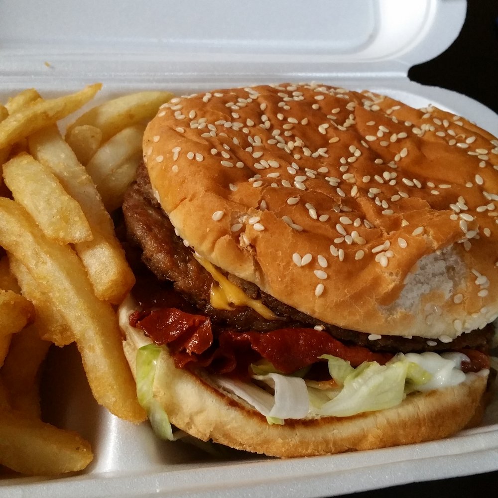 Double Bacon Cheeseburger with fries. Amazing. Double Bacon Cheeseburger with fries. Amazing.