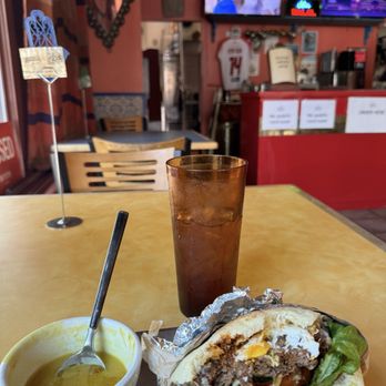 Kasbah Moroccan Cafe - Stuffed batboy sandwich with a side of lentil soup and iced mint tea - Moroccan Near Me - Portland, Oregon