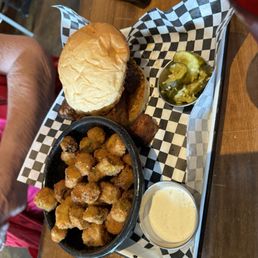 burnt ends sandwich with fried okra