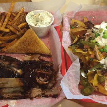 98 Bar-B-Que - Combo platter with ribs and brisket with pork nachos. Awesome!  Yumm! - Barbeque Near Me - Santa Rosa Beach, Florida