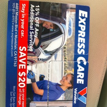 Valvoline Express Care - Coupon discount - Oil Change Stations Near Me - MONTCLAIR, California Valvoline Express Care - Coupon discount - Oil Change Stations Near Me - MONTCLAIR, California
