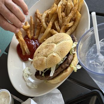 Shucks - Hamburger/fries He said it was a really good burger. - Seafood Near Me - Lake Charles, Louisiana Shucks - Hamburger/fries He said it was a really good burger. - Seafood Near Me - Lake Charles, Louisiana