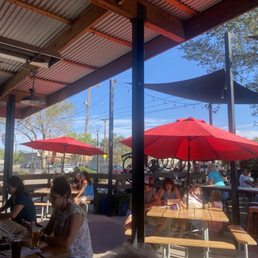 Outdoor patio with plenty of covered and uncovered seating.