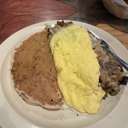 Half a pancake and half fiesta skillet Half a pancake and half fiesta skillet