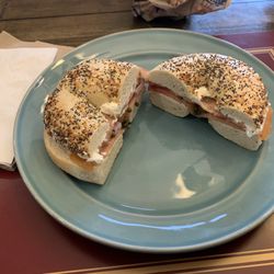 The Great American Bagel - Everything bagel with lox & cream cheese