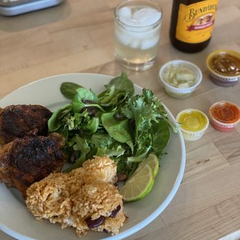Love Belizean - Double chicken just before adding the sauces. - Latin American Near Me - Portland, Oregon