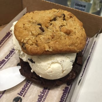 Insomnia Cookies - Oatmeal raisin and double chocolate chip cookies with cookie dough ice cream - Food Delivery Services Near Me - Birmingham, Alabama