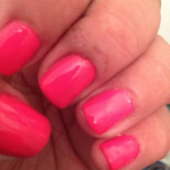 Chino Nails - Middle finger has burn marks from the drill. Nail polish is all uneven. - Nail Salons Near Me - Chino, California