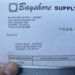 Bayshore Supply - Store receipt