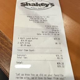 $14.99 per person & $3.09 for fountain drink $14.99 per person & $3.09 for fountain drink