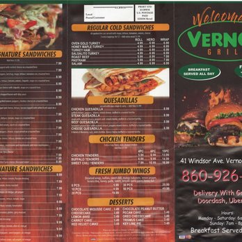 Vernon Grill - Menu - Breakfast & Brunch Near Me - Vernon, Connecticut