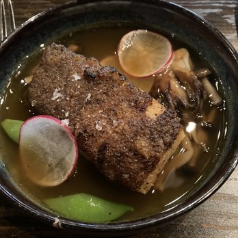 Sparrow + Wolf - Shitake crusted halibut with dashi broth - New American Near Me - Las Vegas, Nevada