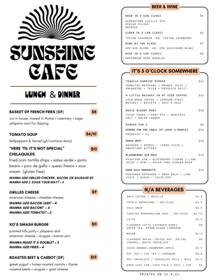 Menu photo 6 Sunshine Cafe and Bar Sequim, WA