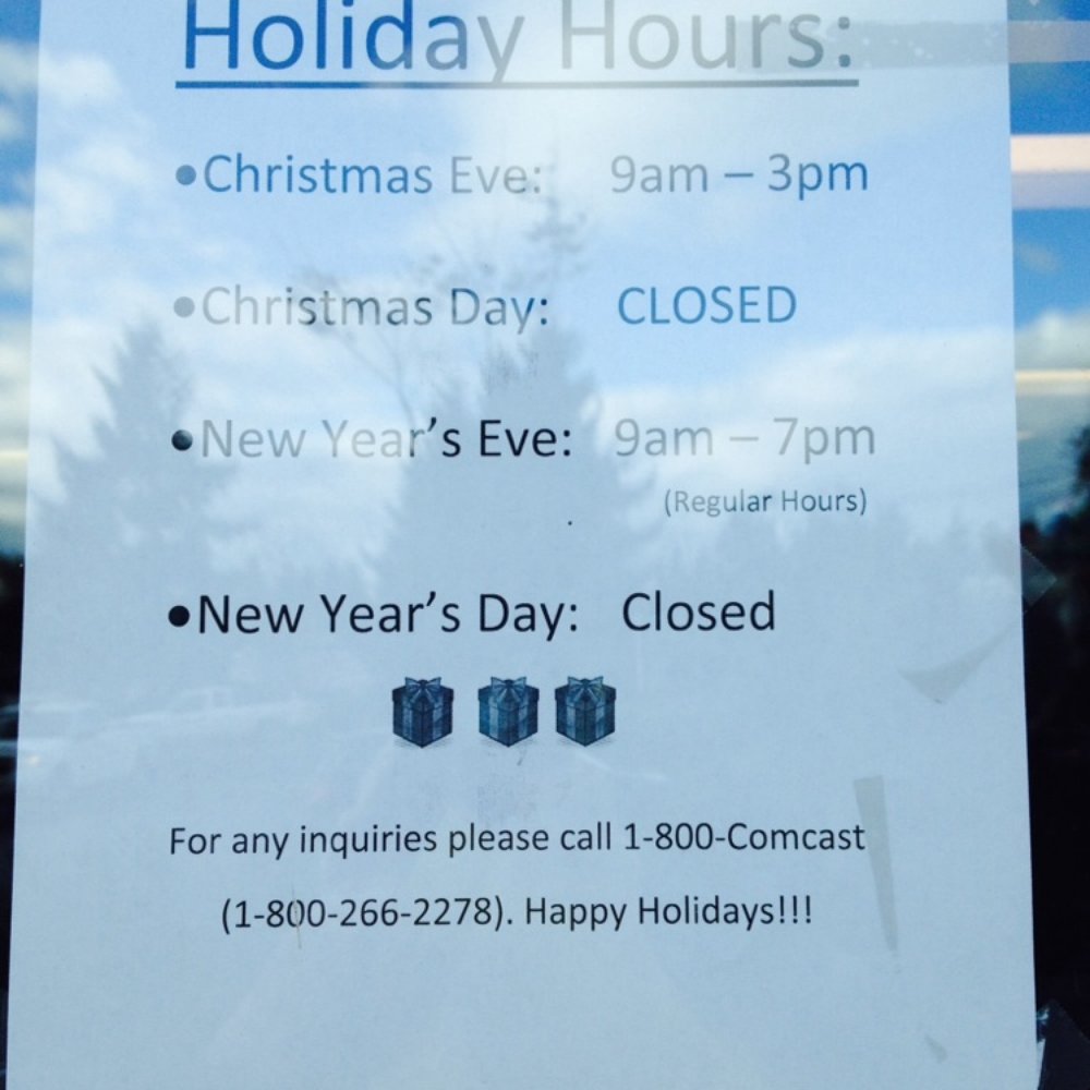Xfinity Store by Comcast - Holiday Hours. Give yourself a holiday or new year's gift! Break up with Comcast!!!! - Television Service Providers Near Me - Silverdale, Washington Xfinity Store by Comcast - Holiday Hours. Give yourself a holiday or new year's gift! Break up with Comcast!!!! - Television Service Providers Near Me - Silverdale, Washington