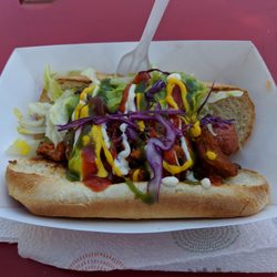 El Quetzal - A hotdog... Wrapped in bacon... With guac