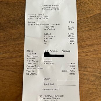 Concannon Vineyard - Proof of purchase on 09/25/2021 - Wine Tasting Room Near Me - Livermore, California