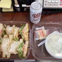 Roosevelt's American Homestyle Deli - Lunch special chicken salad club. Comes with soup and a soda.