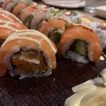 TAKA - L to R: salmon kimono with tempura sweet potato; ju-San roll; firecracker - Japanese Near Me - Asbury Park, New Jersey TAKA - L to R: salmon kimono with tempura sweet potato; ju-San roll; firecracker - Japanese Near Me - Asbury Park, New Jersey