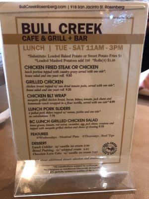 Menu photo 4 Bull Creek Cafe & Grill Rosenberg, TX
