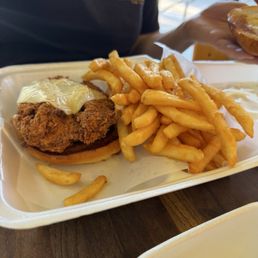 Chicken sandwich with a side order of wings