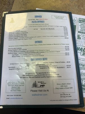 Menu photo 1 Walts Diner Old Forge, NY