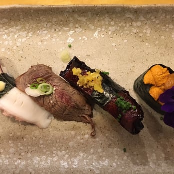 Umezushi - Second round of nigiri - octopus, seared wagyu steak, grilled eel and sea urchin - Japanese Near Me - Manchester, XGM