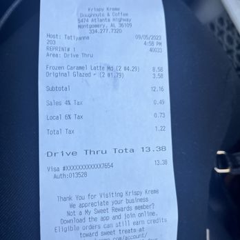 Krispy Kreme - a receipt for a car - Donuts Near Me - Montgomery, Alabama Krispy Kreme - a receipt for a car - Donuts Near Me - Montgomery, Alabama