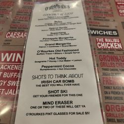 O'Rourkes Sports Bar & Grill - Drinks menu ( Front side)?