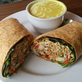 Wild Pear - Asian Chicken Wrap with soup of the day I think it was butternut squash with curry - Cafes Near Me - Salem, Oregon Wild Pear - Asian Chicken Wrap with soup of the day I think it was butternut squash with curry - Cafes Near Me - Salem, Oregon