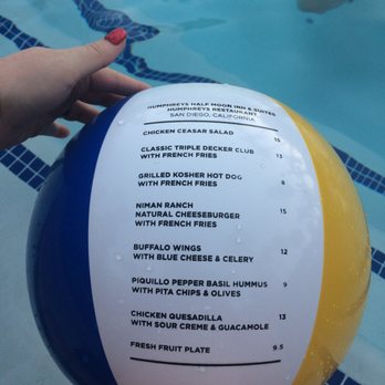 Humphreys Half Moon Inn - Menu on beach balls - San Diego, CA