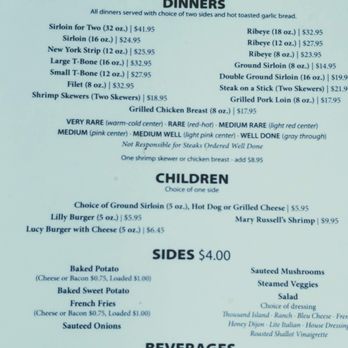 Russell's Beef House Restaurant - Menu June 14, 2024 - Steakhouses Near Me - Corinth, Mississippi