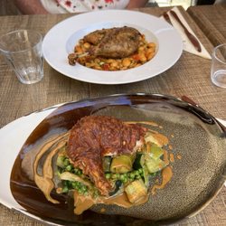 L'Orée du Bois - Guinea fowl closest, braised duck.