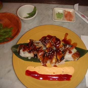 Sushi Boat - Unagi roll (forgot what it was called) but under $10 and the complimentary edamame on the side - Japanese Near Me - Temecula, California Sushi Boat - Unagi roll (forgot what it was called) but under $10 and the complimentary edamame on the side - Japanese Near Me - Temecula, California