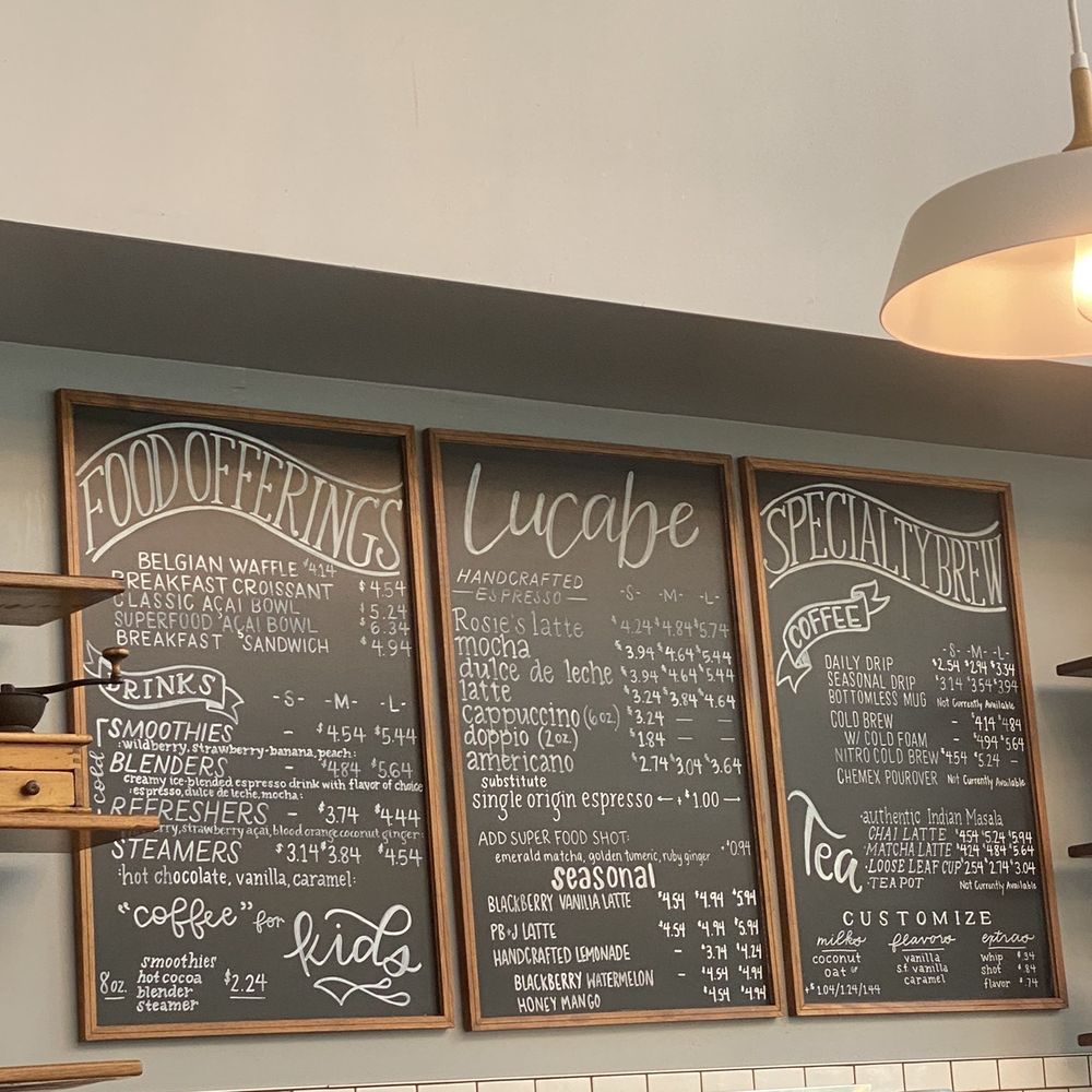 Lucabe Coffee Co. - Menu 5/15/21 - excited for the PB&J latte! - Coffee & Tea Near Me - Columbus, Indiana