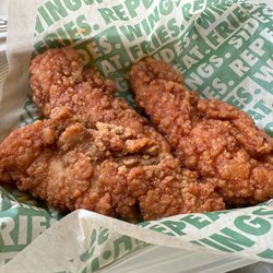 Checked tenders from wing stop. Tasty but why put the buffalo sauce on the crispy tenders??? Made them all soggy.