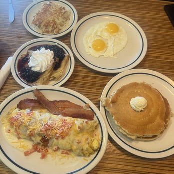 IHOP - Bacon Temptation Omelette, Double Blueberry Crepe Combo, - Breakfast & Brunch Near Me - Menifee, California