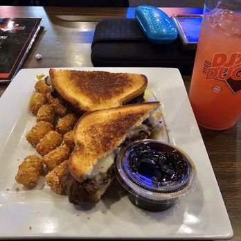 DJ's Dugout - Prime Rib Melt, tater tots n a big ole Tropical Beer. - American Near Me - Bellevue, Nebraska