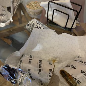 Brown Bag Sandwich - Marinated Eggplant & Stracciatella (V) and Mac Salad - Sandwiches Near Me - New York, New York Brown Bag Sandwich - Marinated Eggplant & Stracciatella (V) and Mac Salad - Sandwiches Near Me - New York, New York