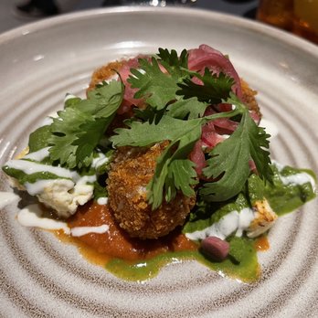 Gunshow - Confit duck croquettes. Paneer butter masala. Cashew. - New American Near Me - Atlanta, Georgia Gunshow - Confit duck croquettes. Paneer butter masala. Cashew. - New American Near Me - Atlanta, Georgia