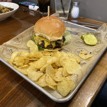 Lebanon Gin Mill - a burger and chips on a tray - New American Near Me - Lebanon, Pennsylvania Lebanon Gin Mill - a burger and chips on a tray - New American Near Me - Lebanon, Pennsylvania