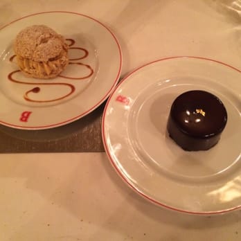 Benoit - The desserts are from heaven. Here we have the puff with crispy caramel and chocolate mousse cake with a piece of gold. - French Near Me - New York, New York Benoit - The desserts are from heaven. Here we have the puff with crispy caramel and chocolate mousse cake with a piece of gold. - French Near Me - New York, New York